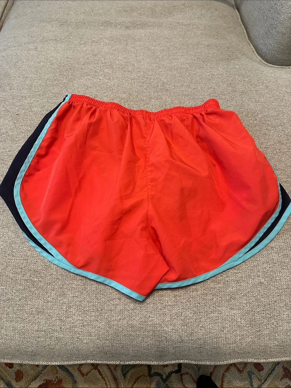 Nike Women’s LARGE DRI-FIT Red Athletic Shorts with Teal Trim - Picture 3 of 3